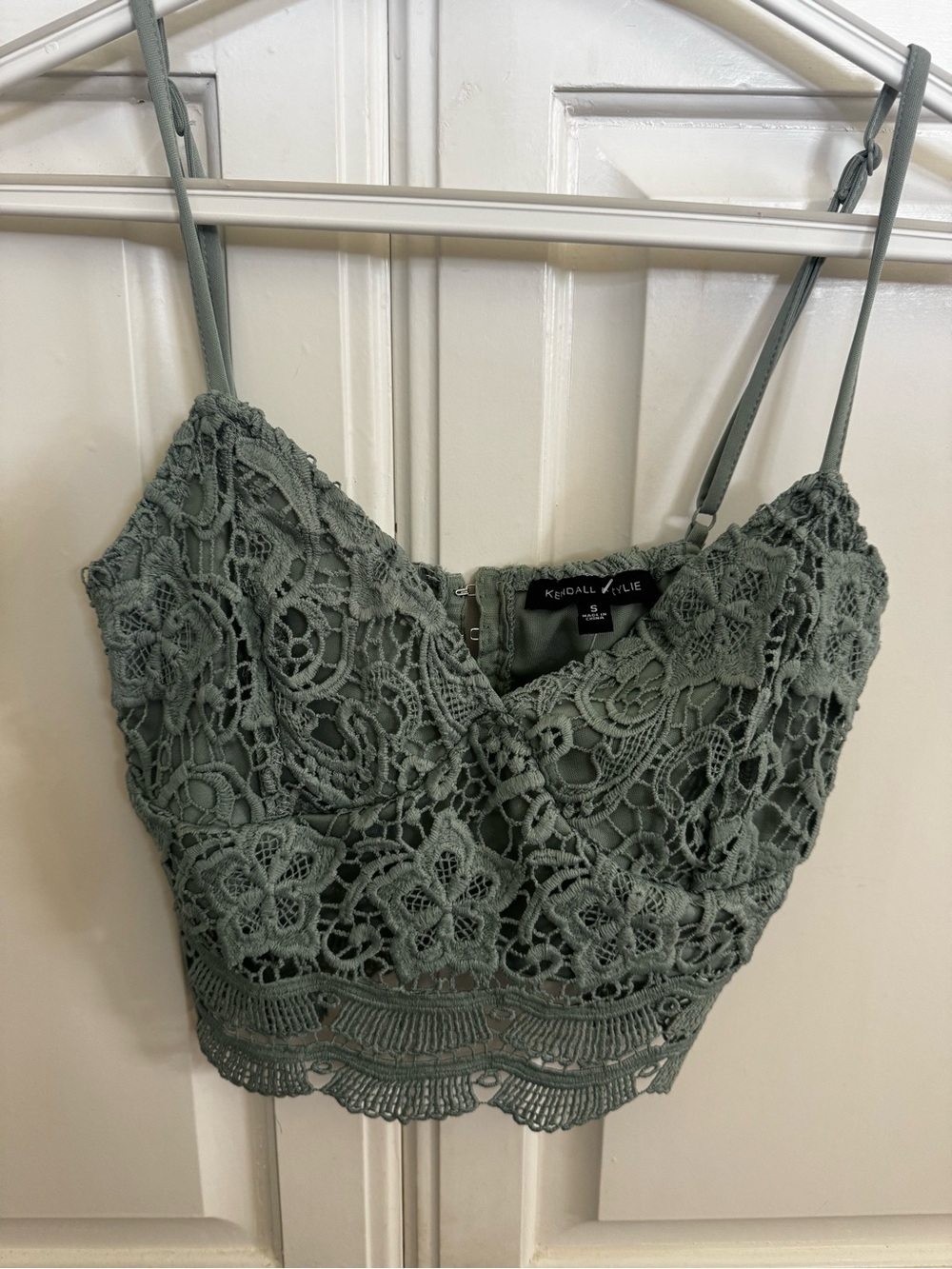 Kendall & Kylie Sage Green Lace Bralette Crop Camisole